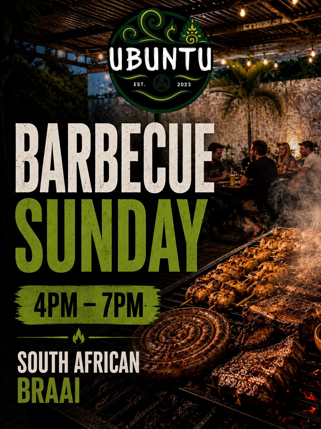 Barbecue Sunday: South African braai, 4pm to 7pm, at Ubuntu