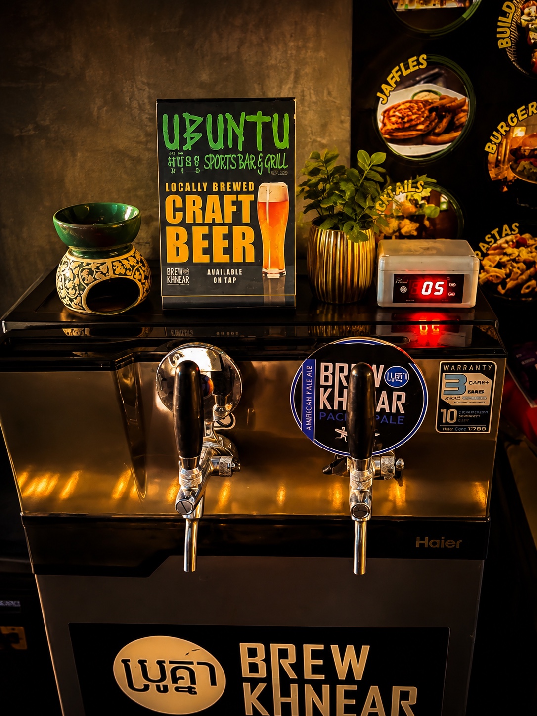 Locally brewed craft beer taps at Ubuntu